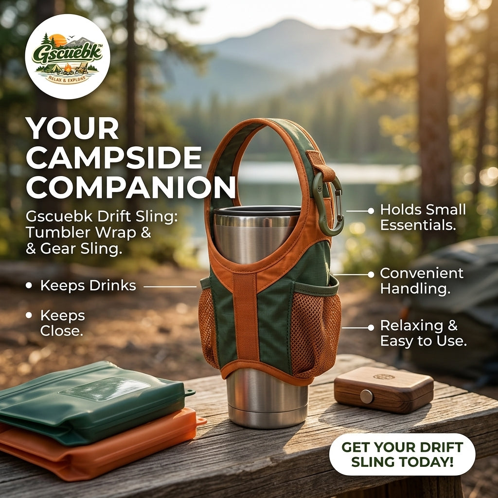 Gscuebk™ Drift Sling Tumbler Carrier Bag with Pocket & Carabiner | 2-in-1 Insulated Water Bottle Sleeve & Outdoor Gear Sling for Hiking, Camping, Travel | Universal Cup Holder Pouch for 30oz/40oz Tumblers
