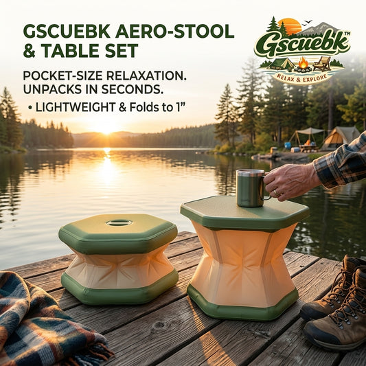 Gscuebk™ Aero-Stool & Table Set - Ultra-Lightweight Collapsible Camping Stool and Portable Camp Table, Pocket-Sized Folding Outdoor Seat for Backpacking, Hiking, Fishing, Beach, and Picnic